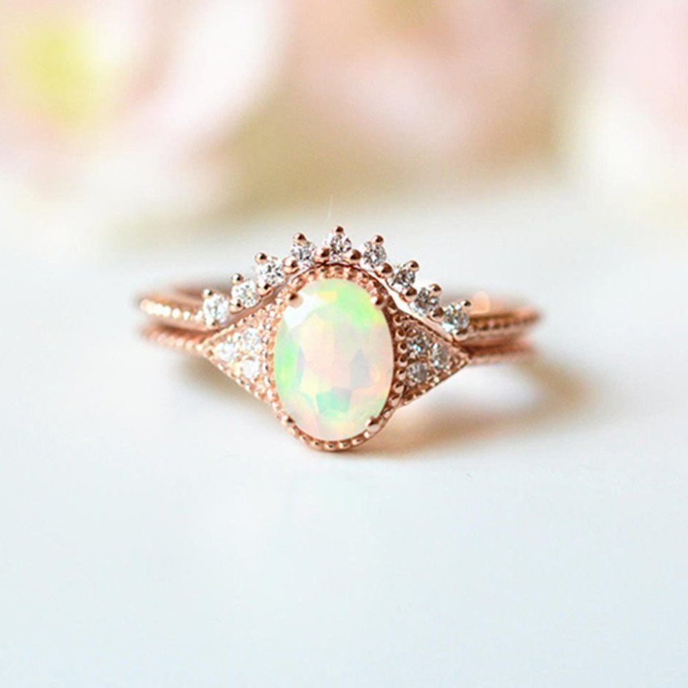 🎀Sweet Oval Opal Dainty Zircon Thin Beautiful Rose Gold Ring for Women,EVGG1217